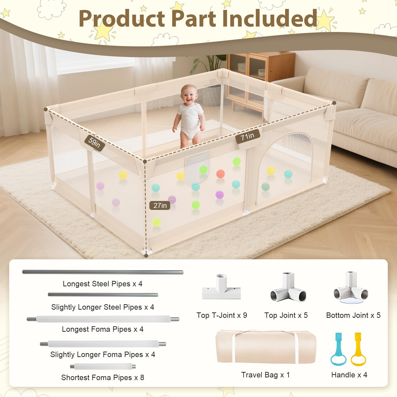 Abdtech playpen apricot 360 view for easy supervision