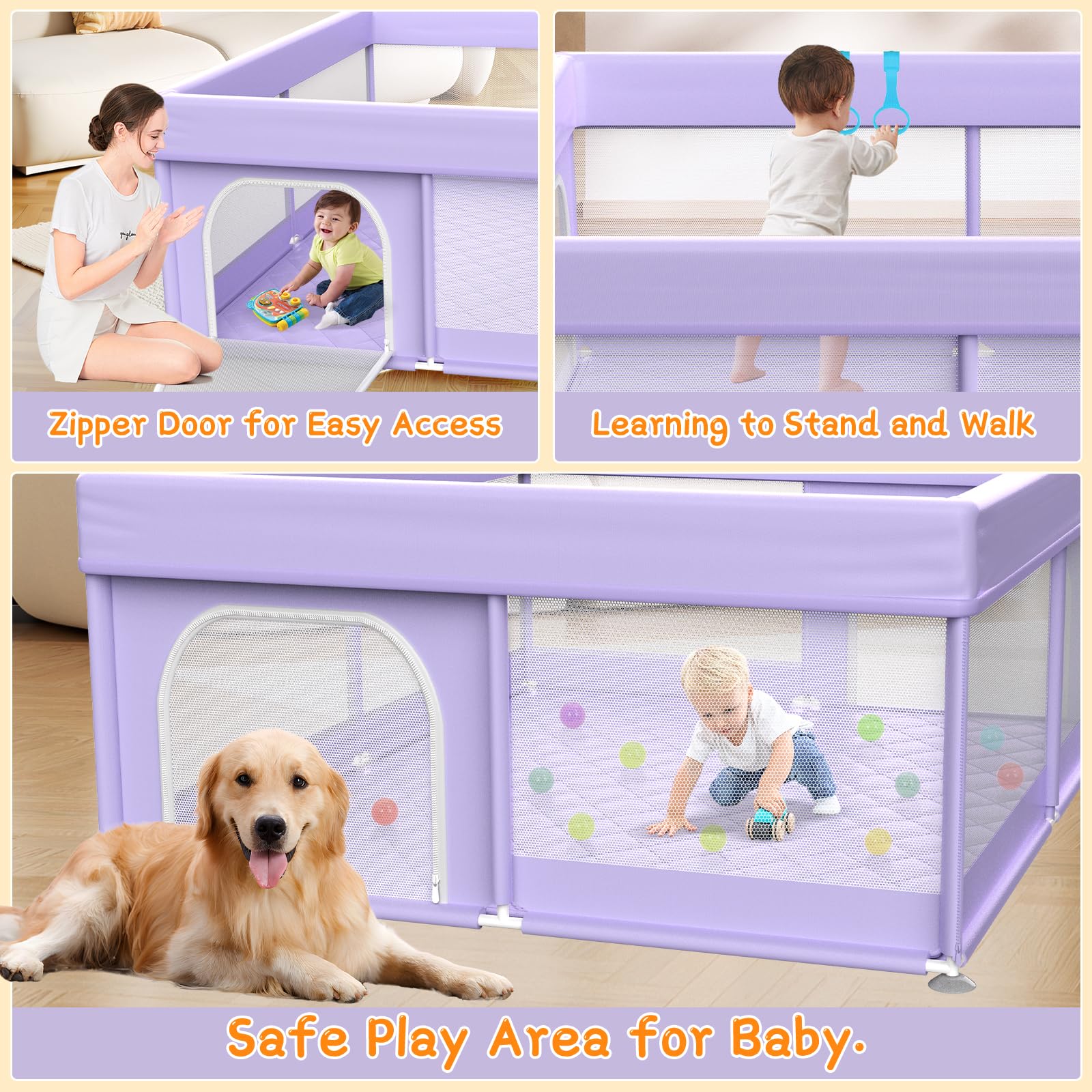 Abdtech playpen has detachable handles to support early walking.