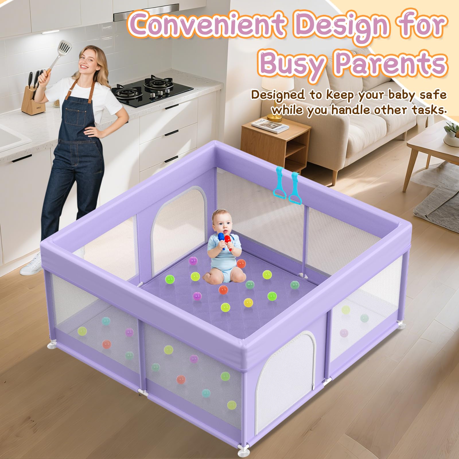 Abdtech playpen includes front zip door for easy access.