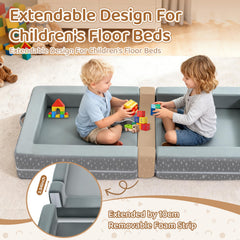 Abdtech portable toddler bed expanded into a flat surface for safe play.