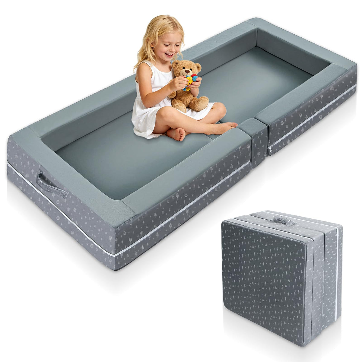 Abdtech portable toddler travel bed folded for easy packing and on-the-go use.