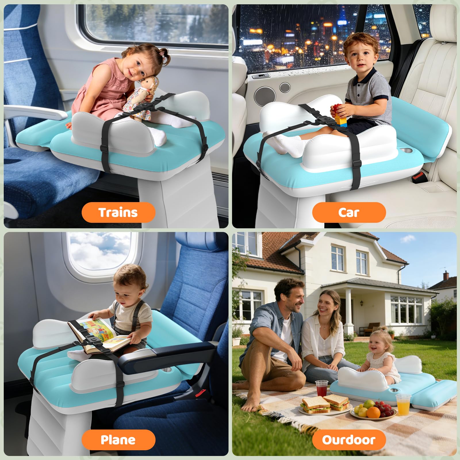 Abdtech sky-blue inflatable bed blends with cabin decor and comforts kids.