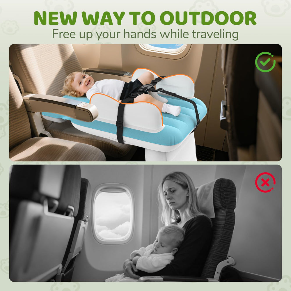Abdtech inflatable toddler airplane bed cup holder keeps drinks secure during travel.