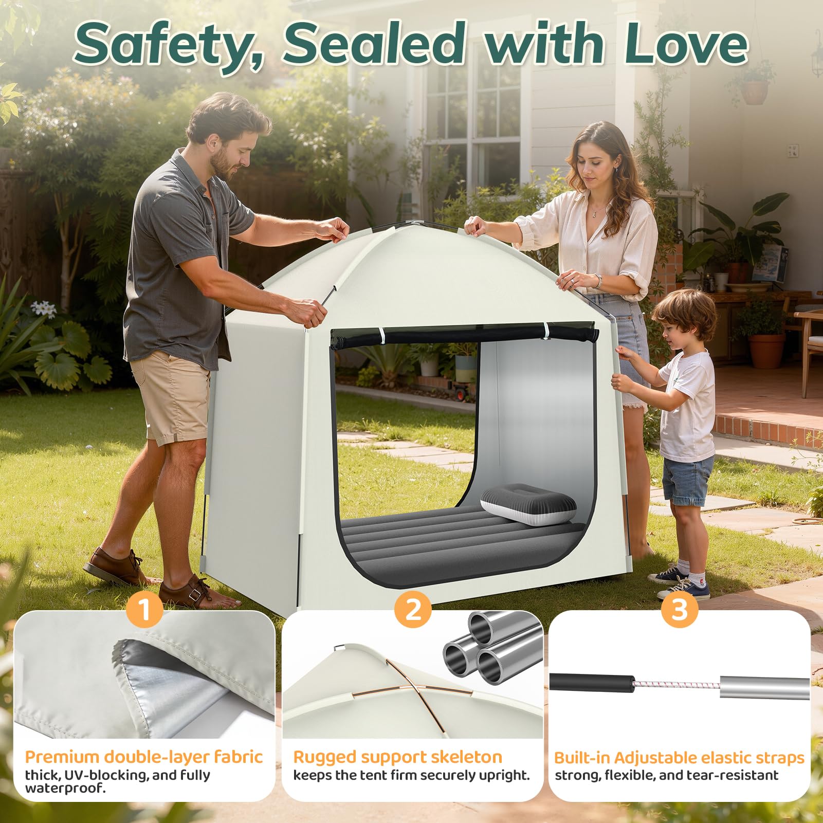 Abdtech tent open for shaded play area outdoors