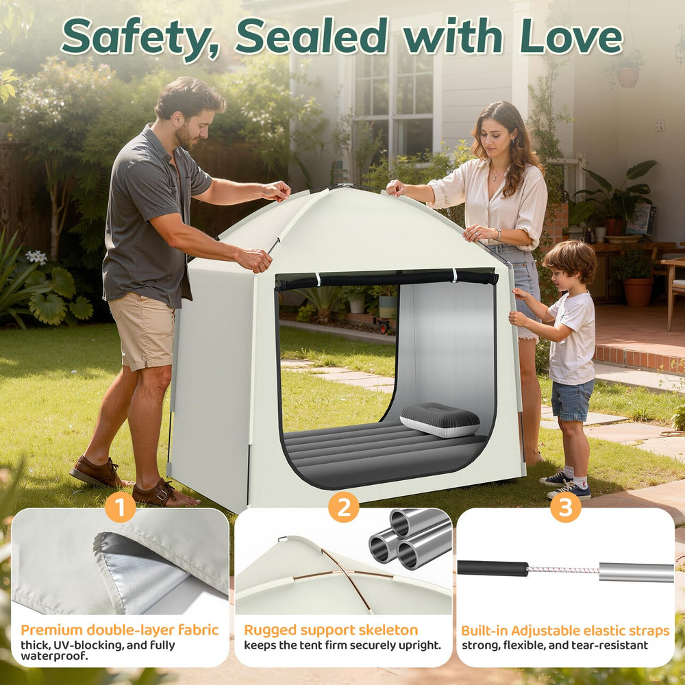 Abdtech tent open for shaded play area outdoors