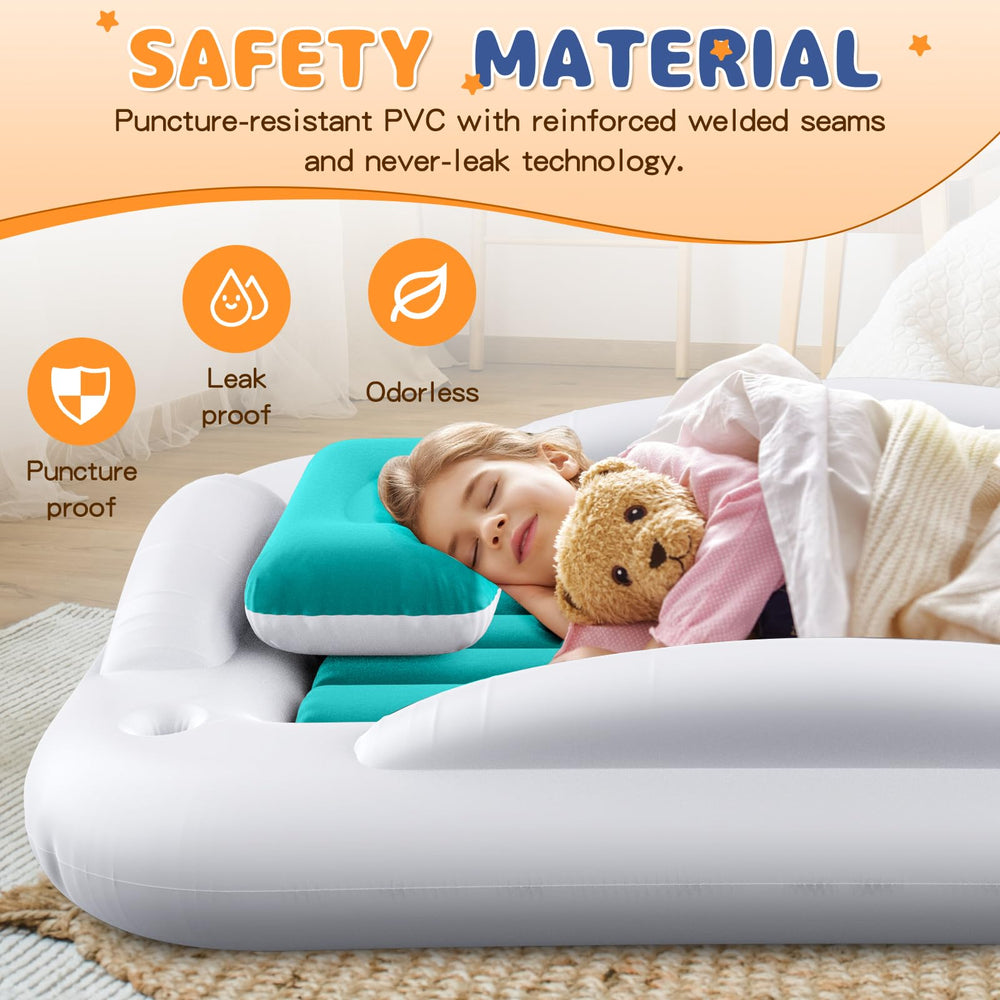 Abdtech toddler travel bed with safety sides prevents rolling during sleep.