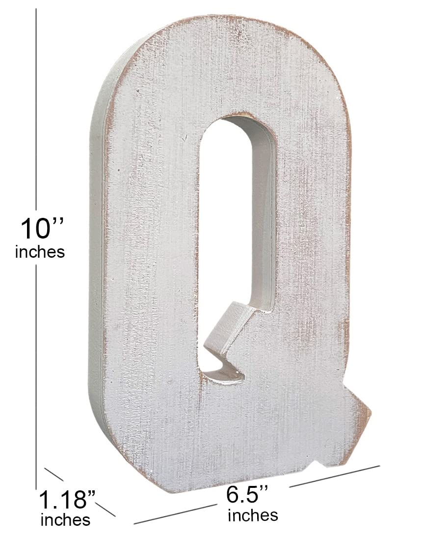 ABELOTS Q letter wall hanging features natural weathered texture.