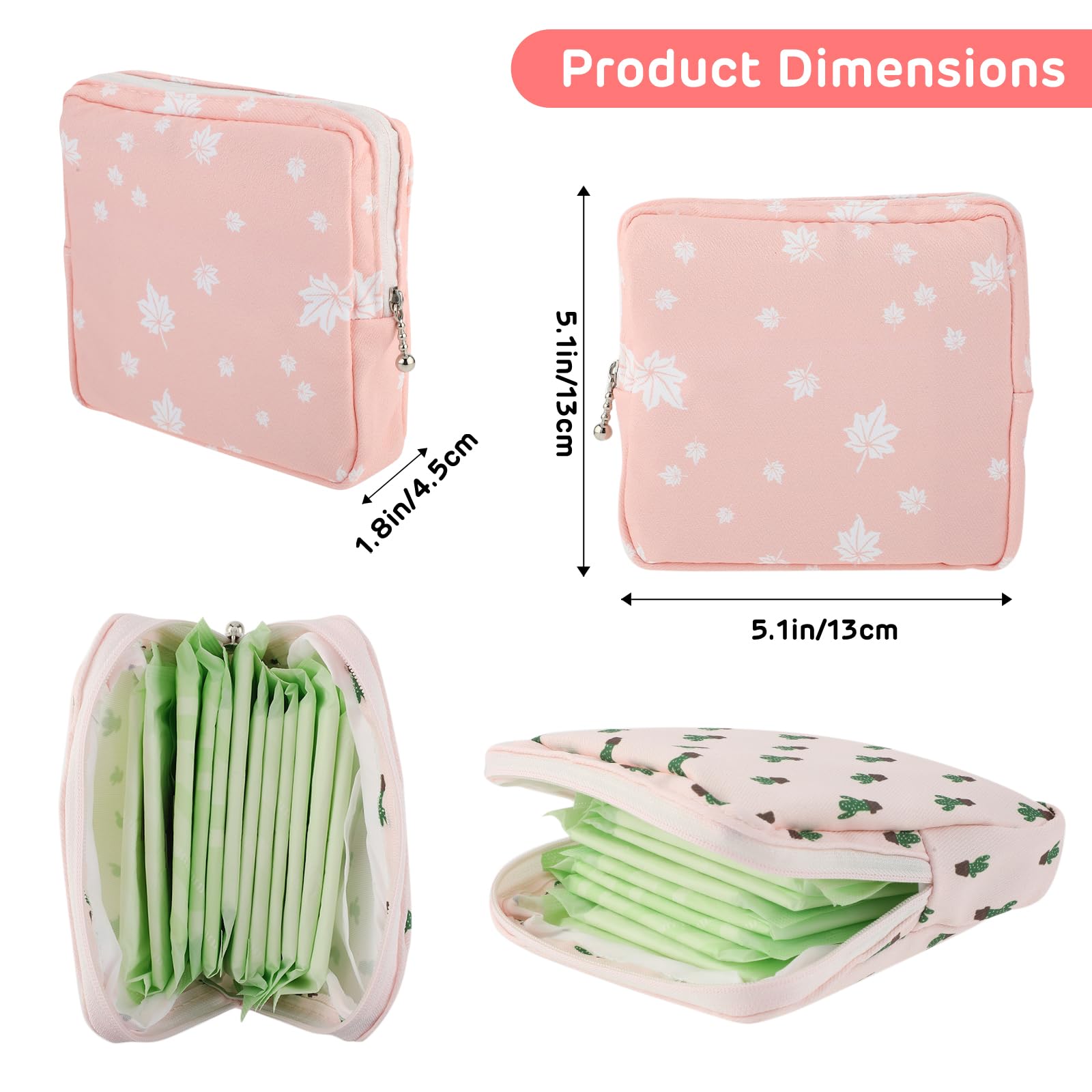 Abeillo period bag compact 5x5x2 inches stores pads neatly on the go.