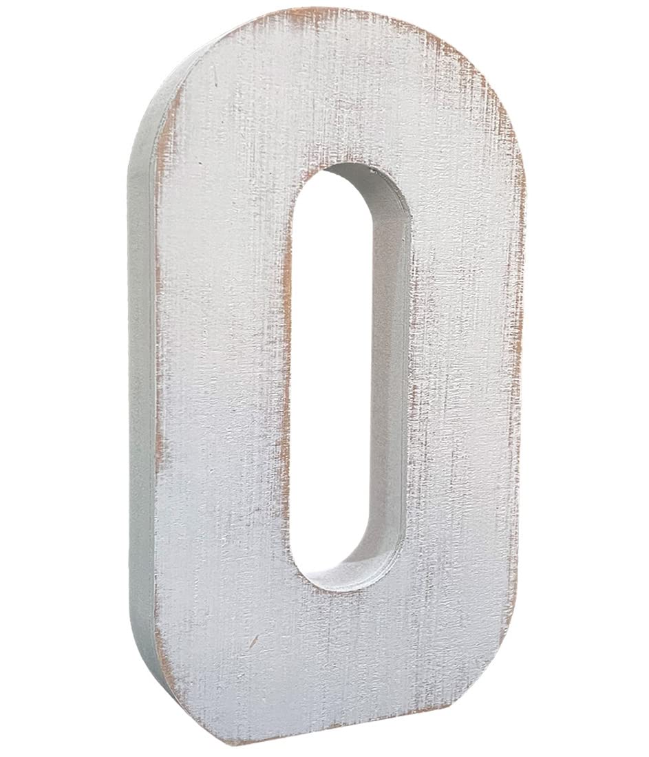 ABELOTS distressed white wash letter O hangs for versatile wall display