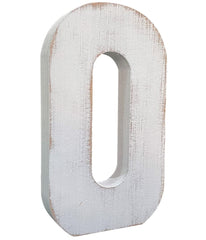 ABELOTS distressed white wash letter O hangs for versatile wall display