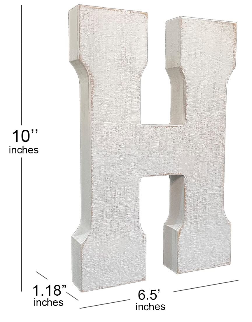 ABELOTS large wood distressed white wash letter on a desk, free-standing display