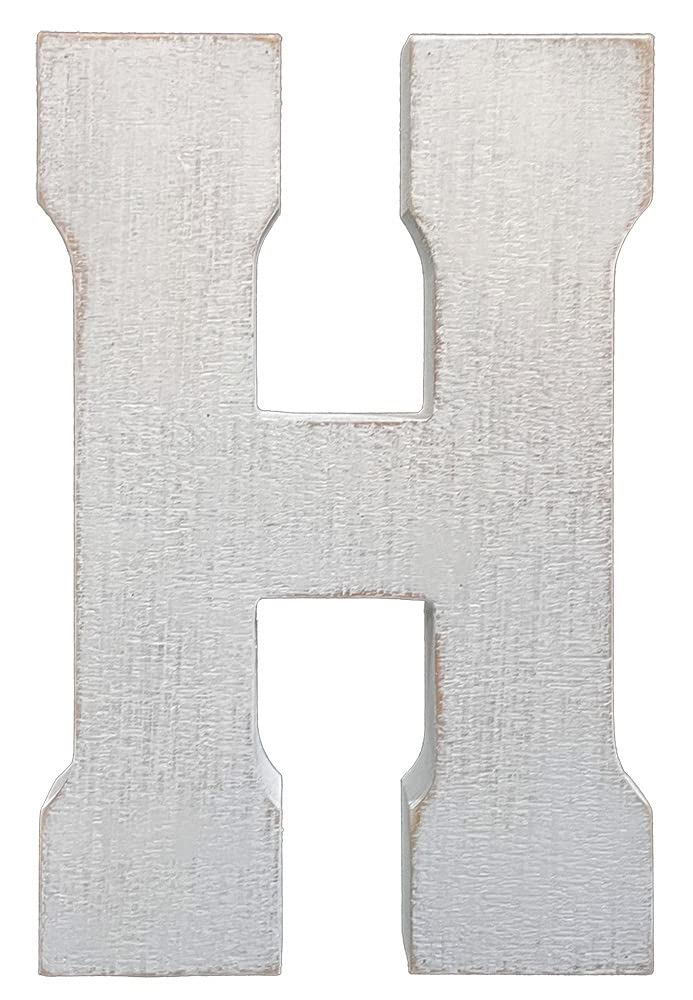 ABELOTS large wood distressed white wash letter, front view for rustic room decor
