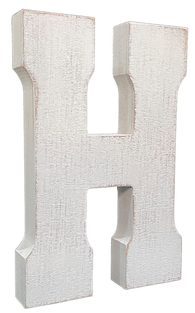 ABELOTS large wood distressed white wash letter, back keyhole for wall mounting
