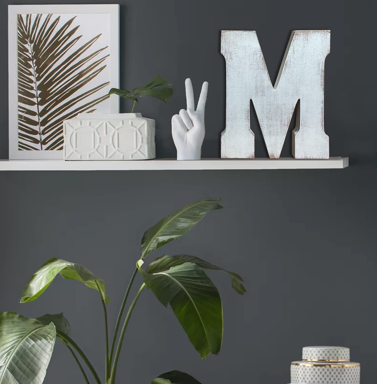 ABELOTS wall-ready M sign with keyhole slots offers easy mounting and timeless style.