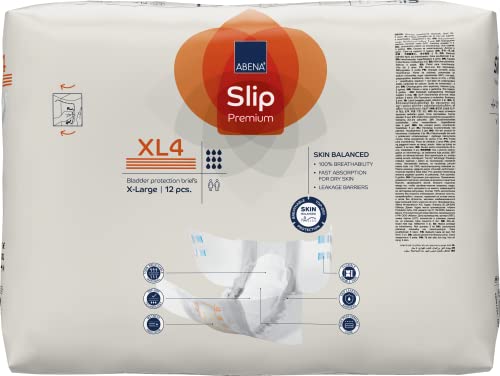 Abena Slip Premium XL4 absorption core highlights rapid liquid acquisition.