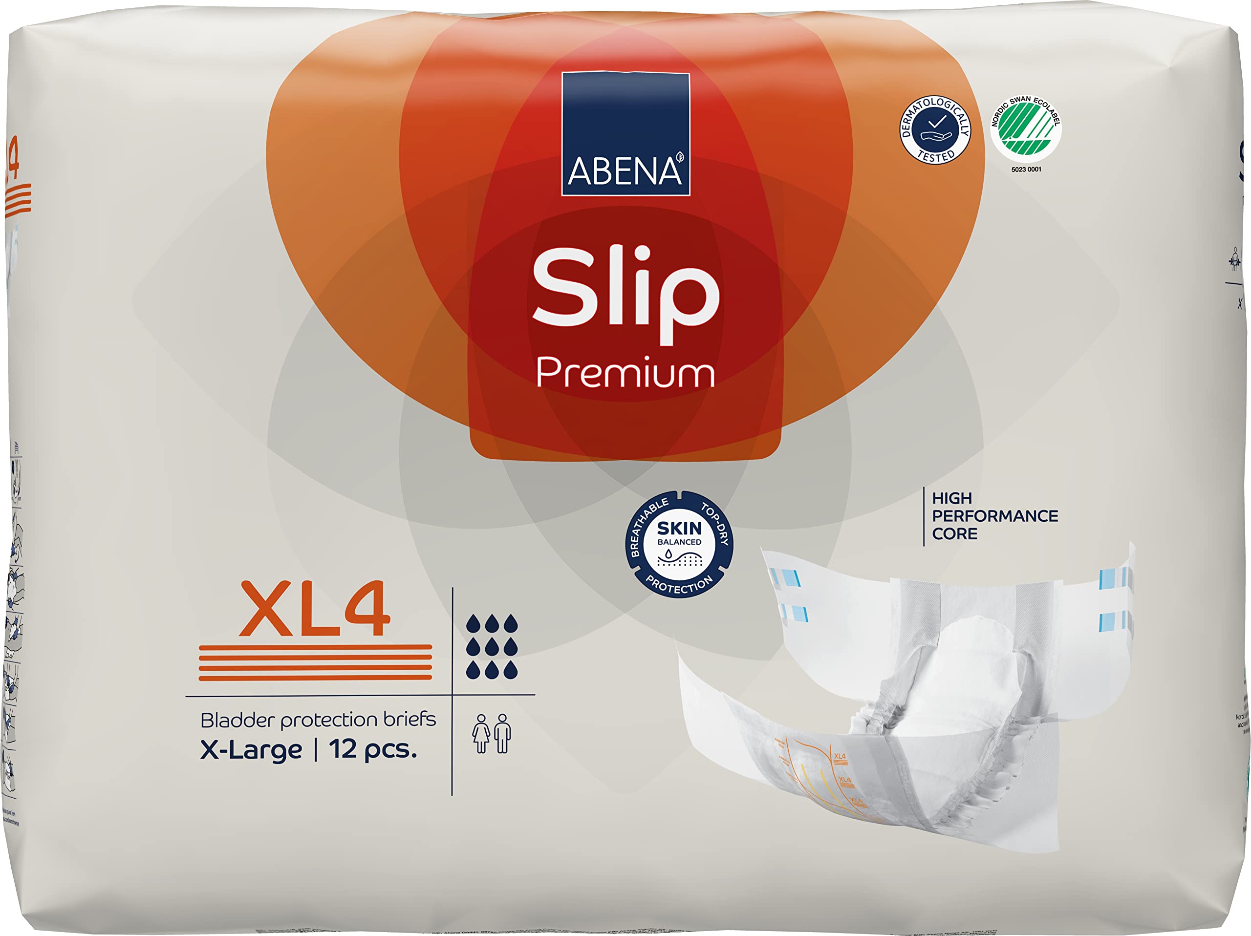 Abena Slip Premium XL4 front view shows breathable outer cover and secure fit.