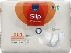 Abena Slip Premium XL4 front view shows breathable outer cover and secure fit.