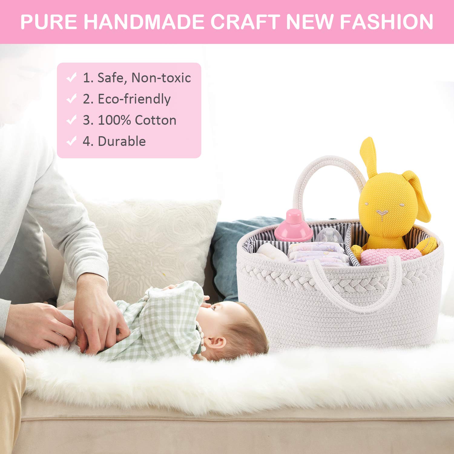 ABenkle Baby Diaper Caddy interior shows removable dividers for customization.