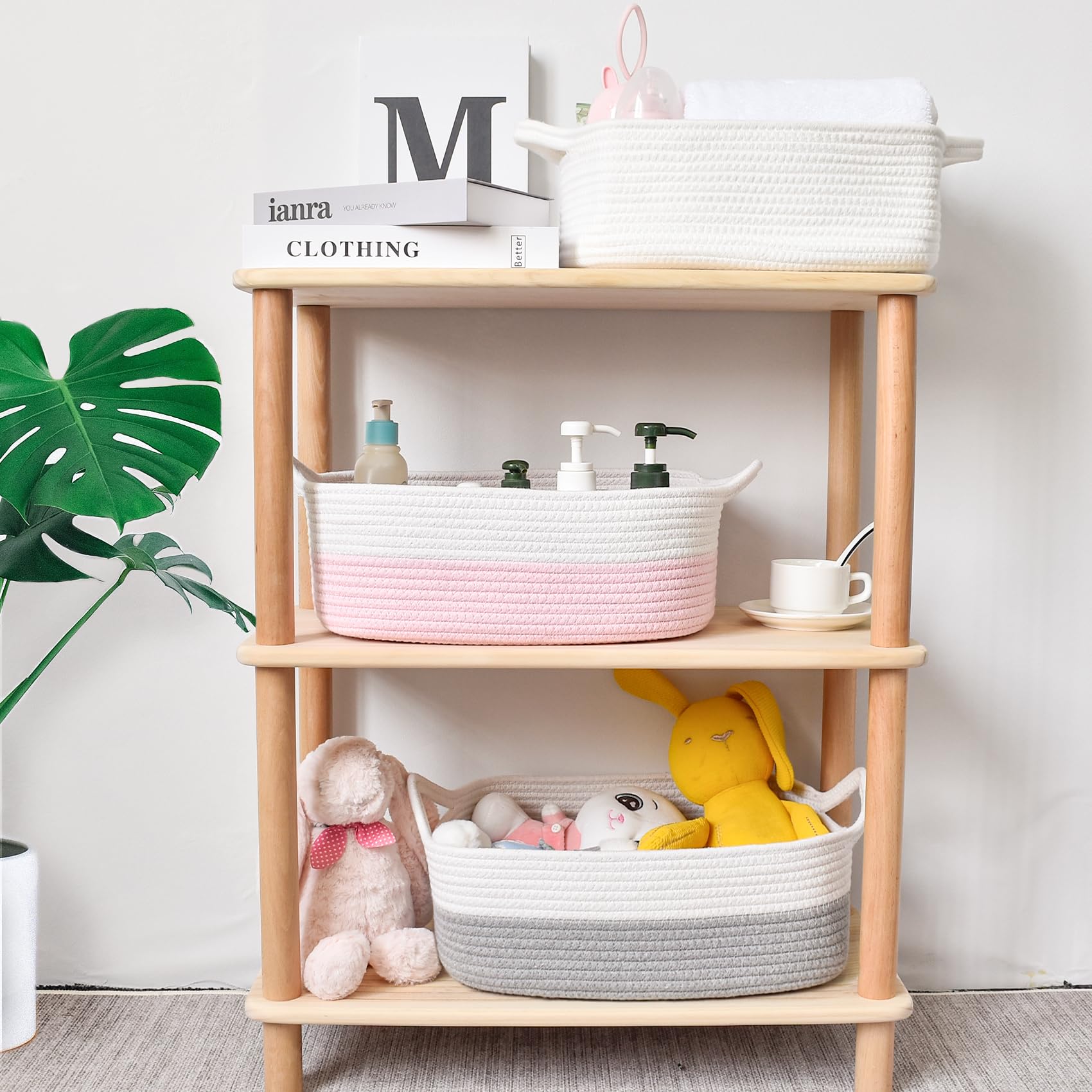 ABenkle basket on a shelf showing compact storage and decorative appeal.