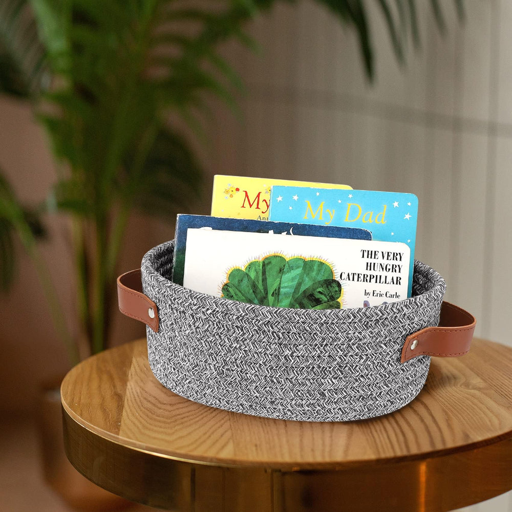 ABenkle bathroom shelf basket blends style with small essentials.