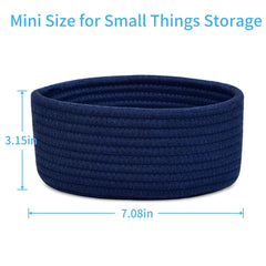 ABenkle cotton rope storage basket on shelf keeps small items neat.