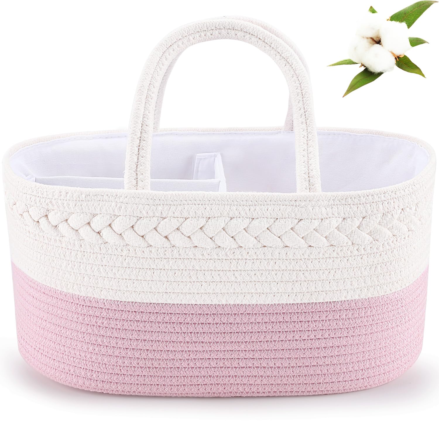 ABenkle diaper caddy cotton rope texture highlighting durable baby organizer storage.