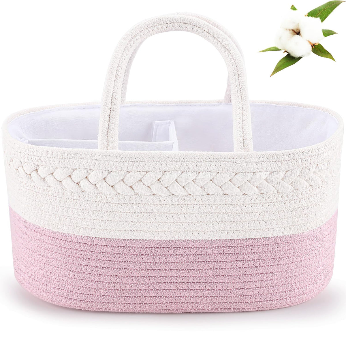 ABenkle diaper caddy cotton rope texture highlighting durable baby organizer storage.