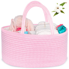 ABenkle diaper caddy front view keeps diapers and wipes within easy reach.