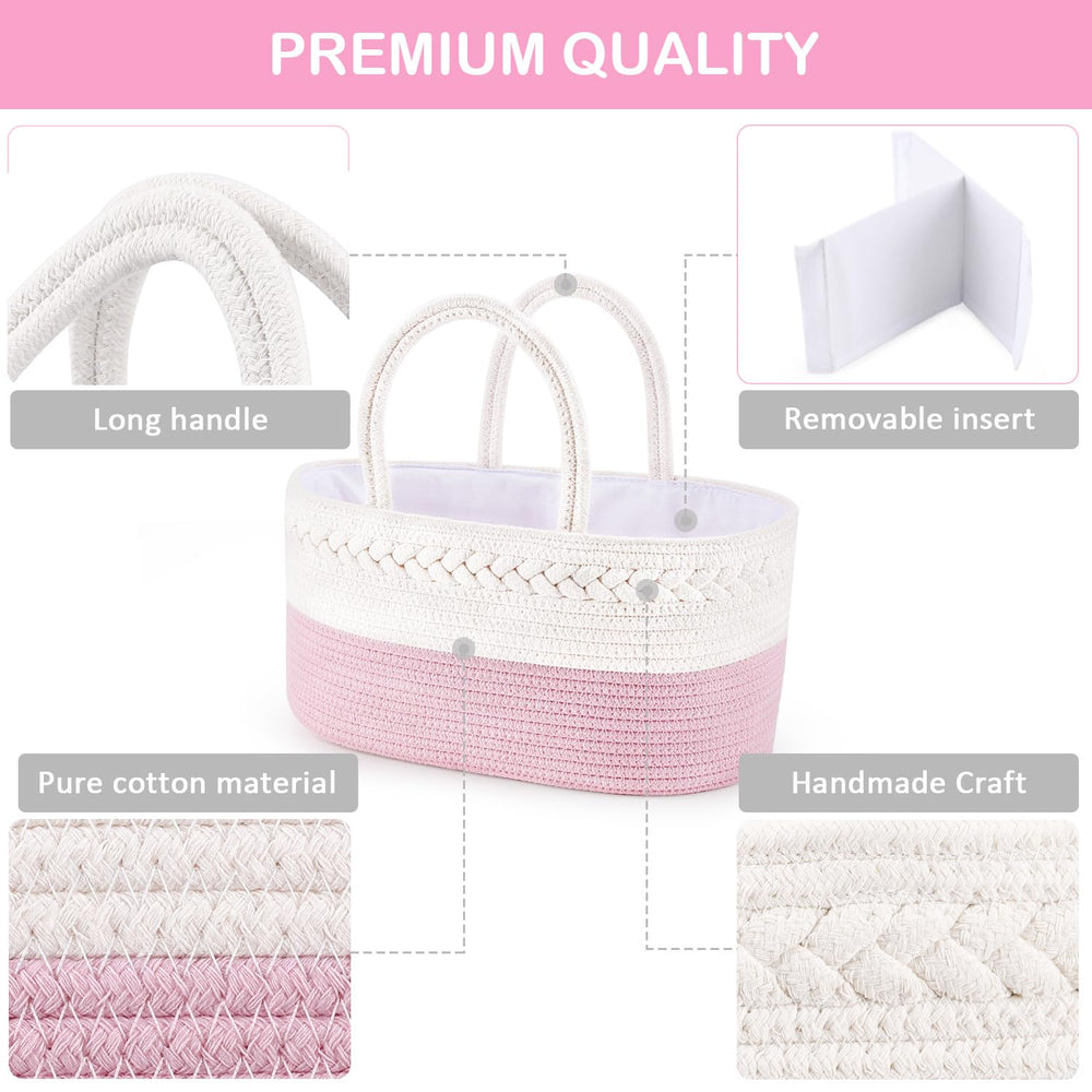 ABenkle diaper caddy open compartments keeps diapers and wipes within easy reach.