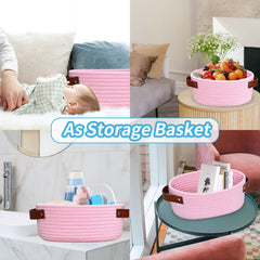 ABenkle pink basket close-up showing natural cotton rope texture