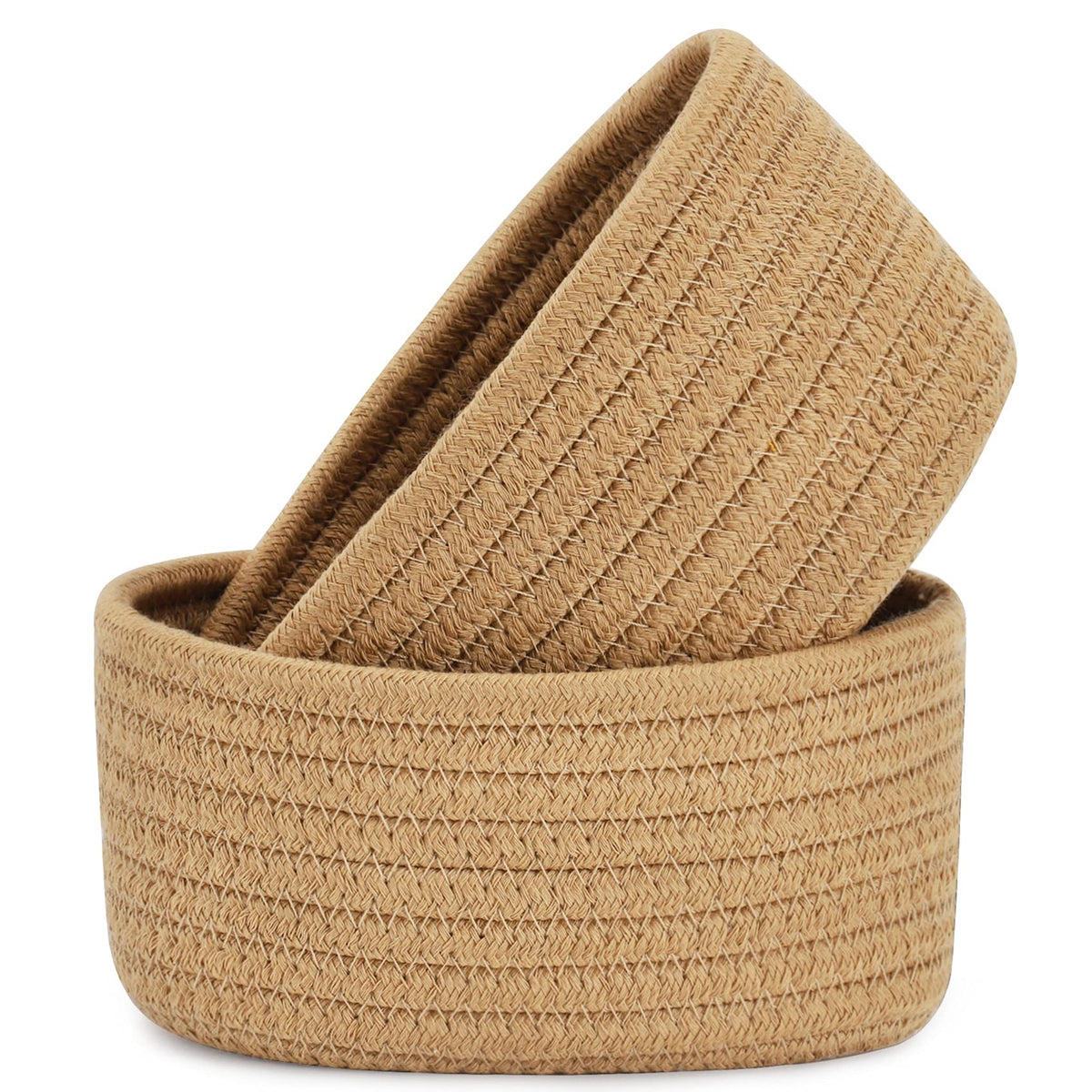ABenkle mini oval rope basket closeup showing natural cotton texture for tidy desks