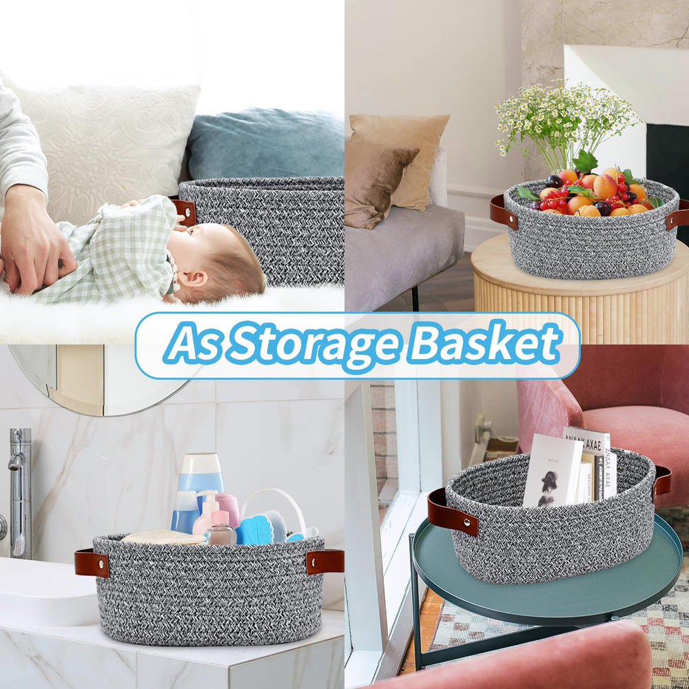 ABenkle nursery decor basket adds soft charm to a kid's room.
