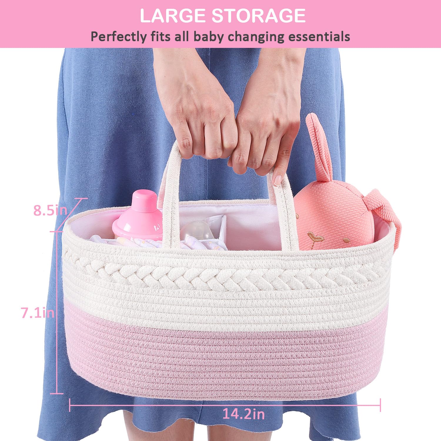 ABenkle nursery storage basket pink adds style while organizing baby essentials.