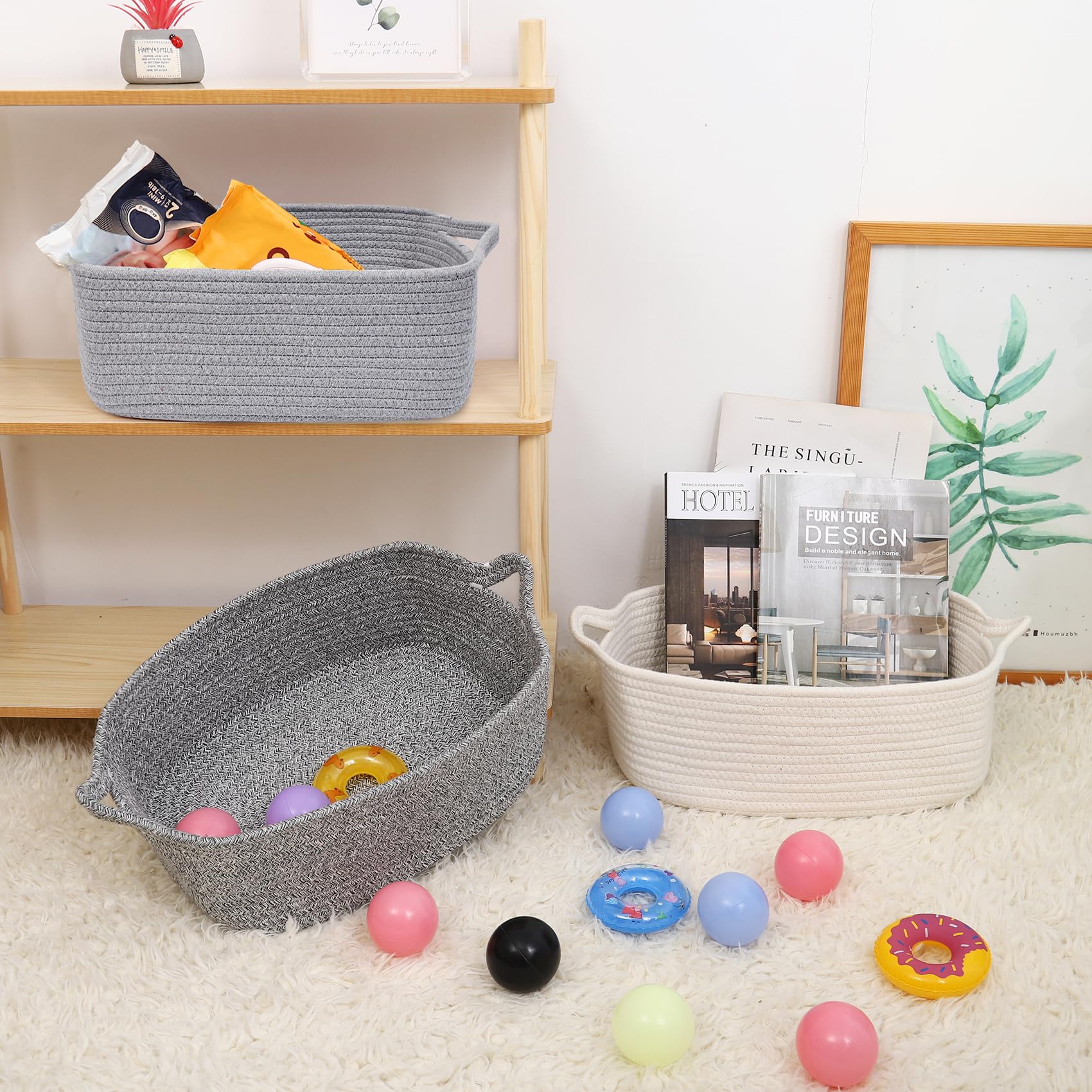 ABenkle shelf organizer basket fits shelves while blending with decor