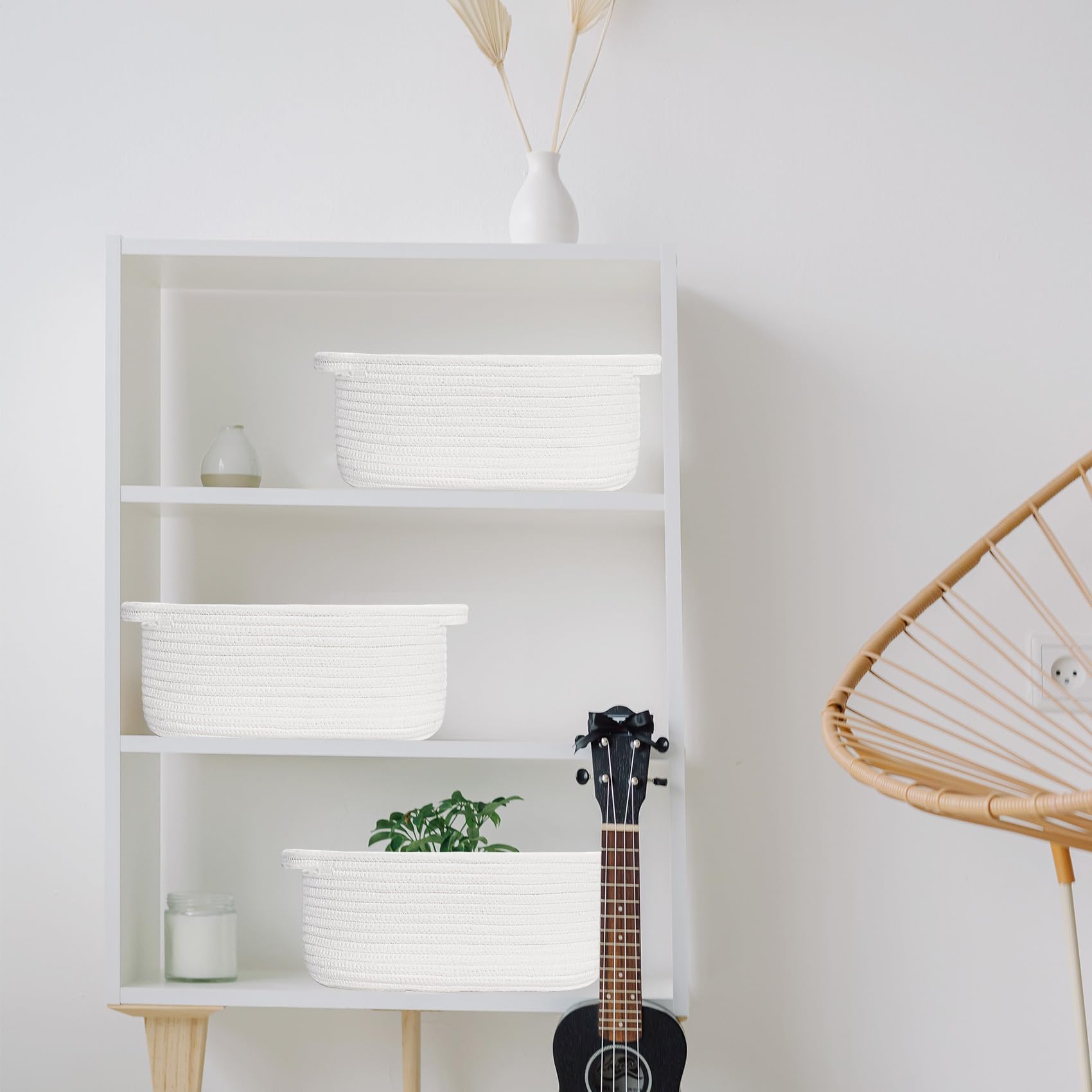 ABenkle decorative basket enhances bathroom organization with soft, safe materials.