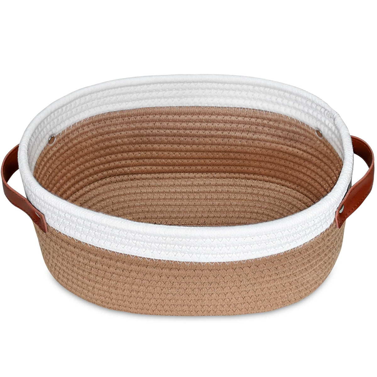 ABenkle small rope woven basket with leather handle, ideal for toy and towel organization