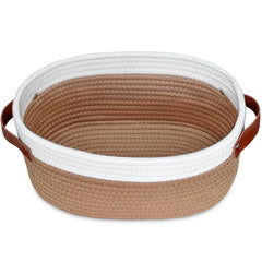 ABenkle small rope woven basket with leather handle, ideal for toy and towel organization