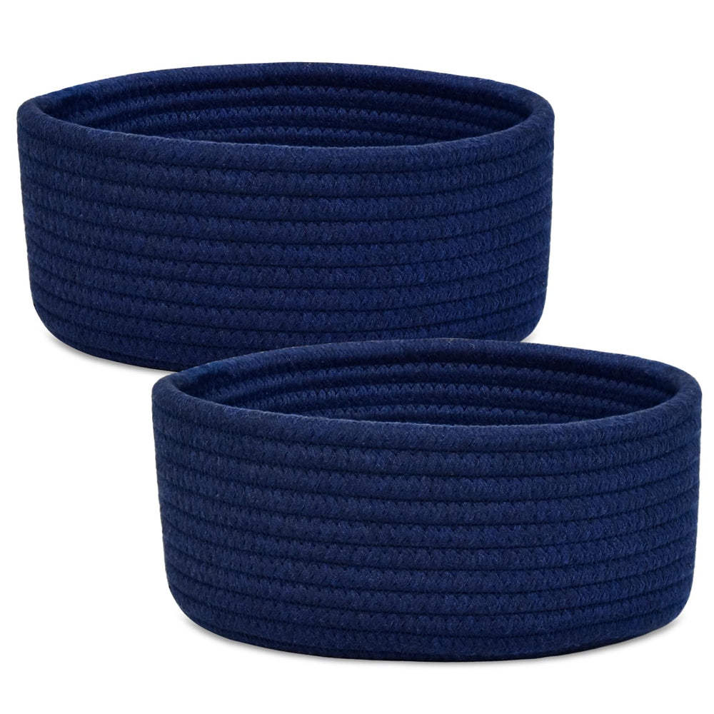 ABenkle small round cotton rope basket for desk organization and tidy essentials.