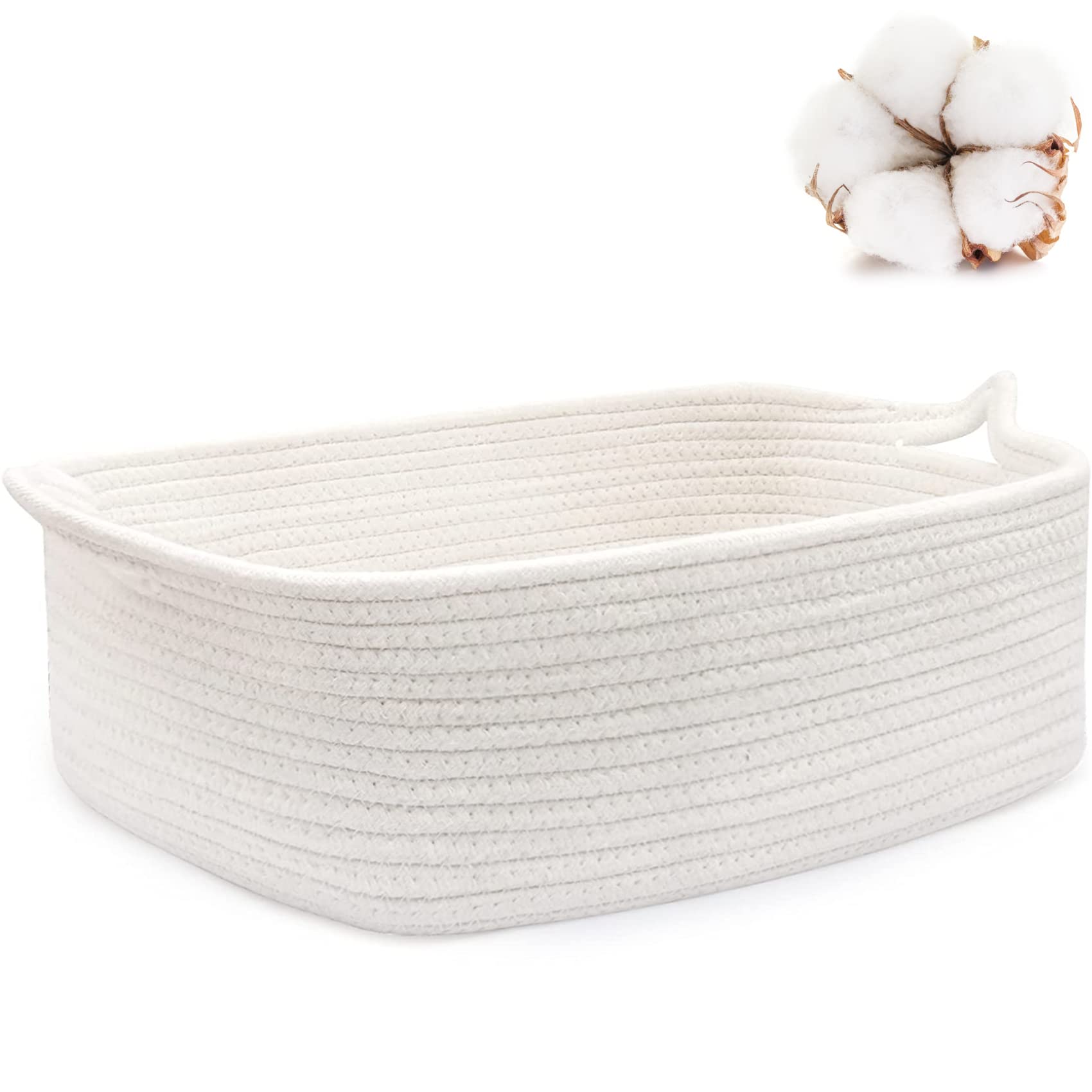 ABenkle small storage basket with handles on a shelf for easy organizing.