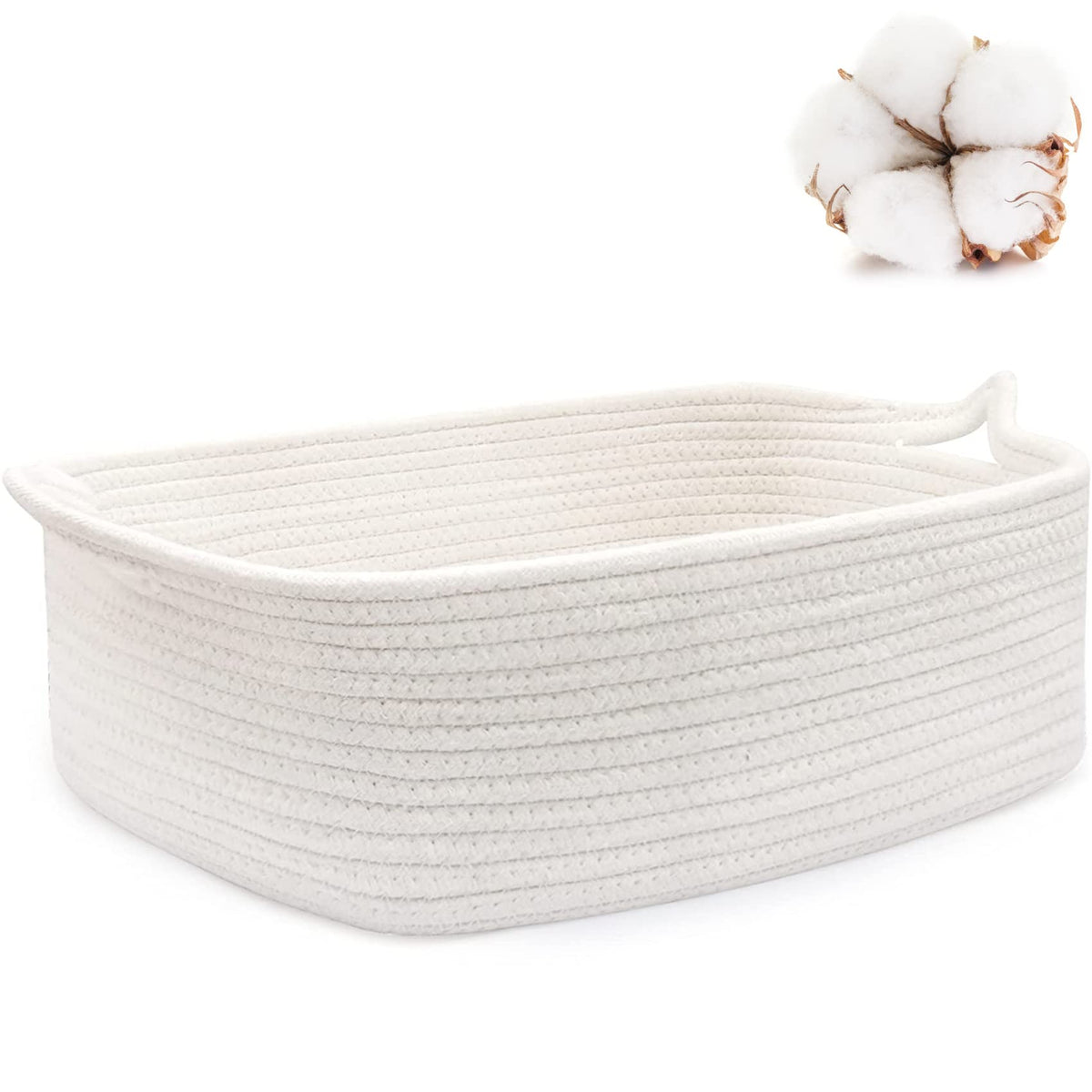 ABenkle small storage basket with handles on a shelf for easy organizing.
