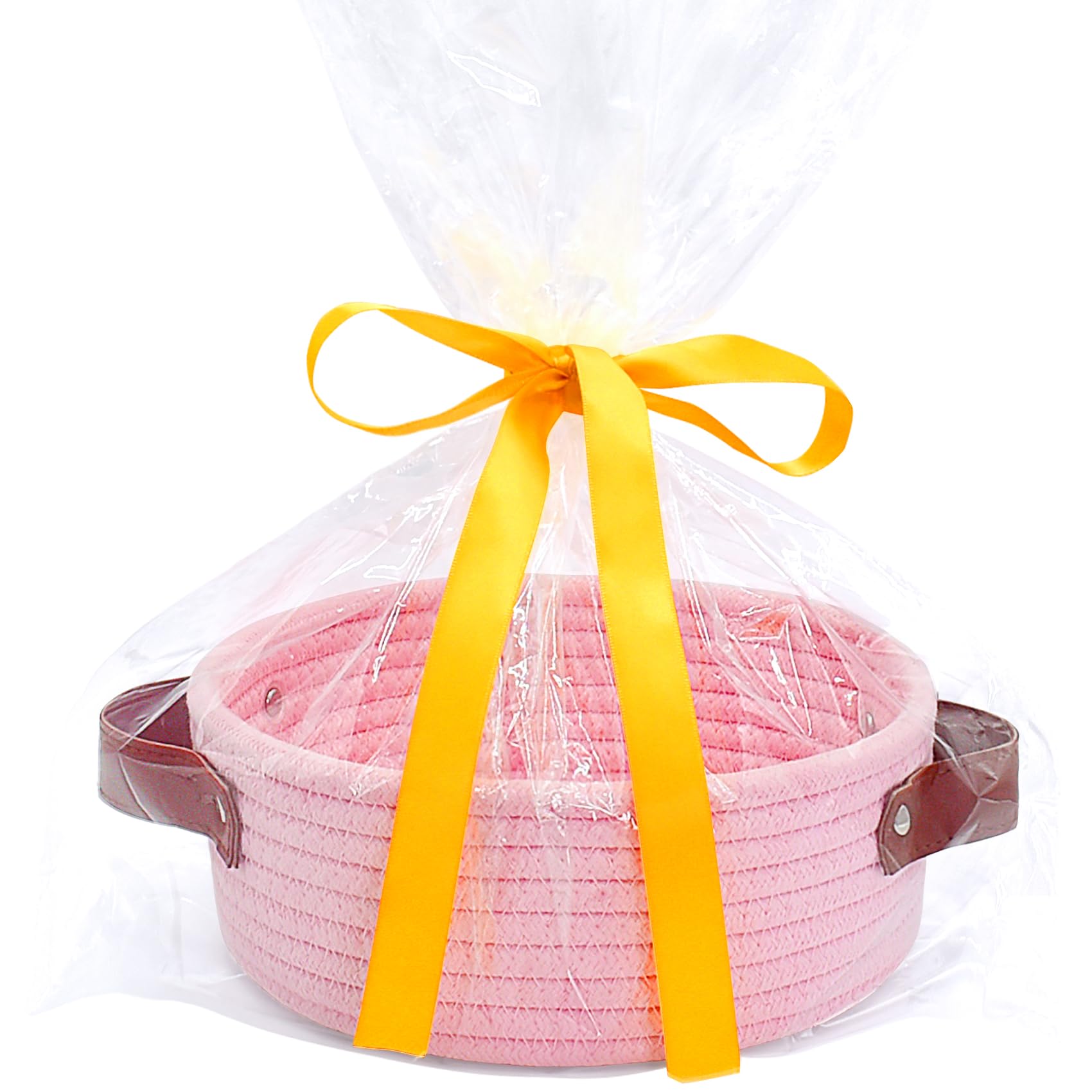 ABenkle small round pink storage basket for desktop organization and essentials