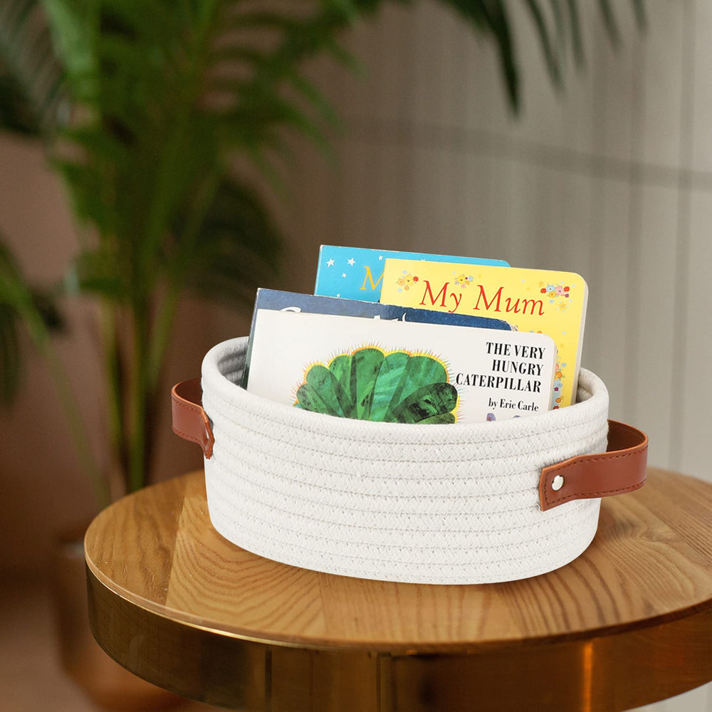 ABenkle small woven basket in nursery decor for tidy toys and essentials.