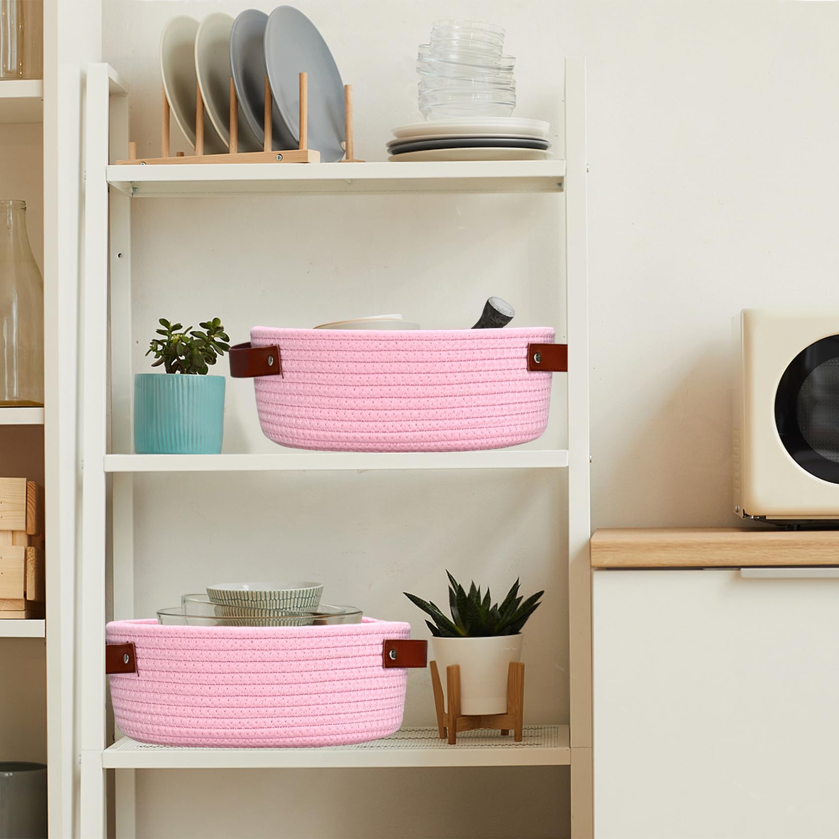 ABenkle pink basket on shelf for drawer organization