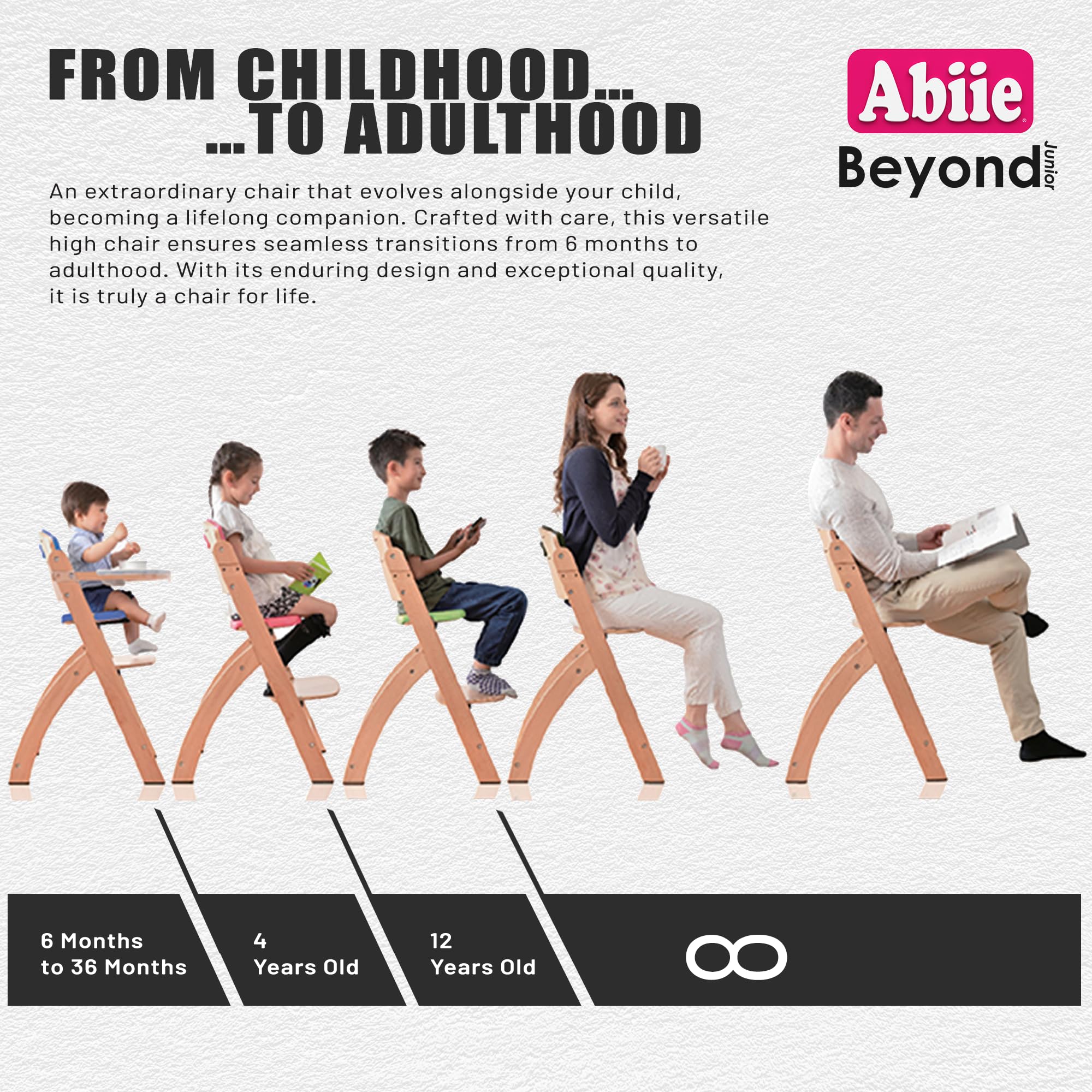 Abiie Beyond Junior with water-resistant cushion simplifies wipe-down cleanup after spills.