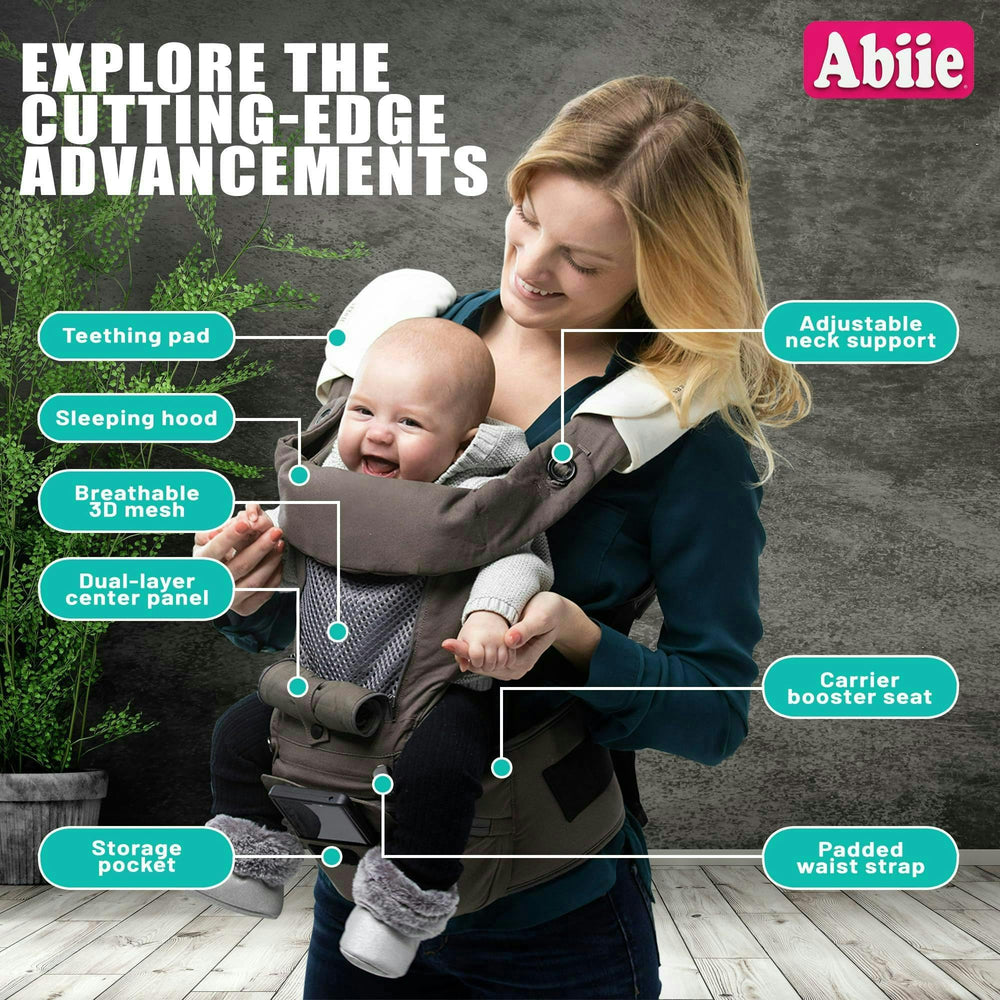 Abiie HUGGS neck support and hood provide comfort and privacy during rest.
