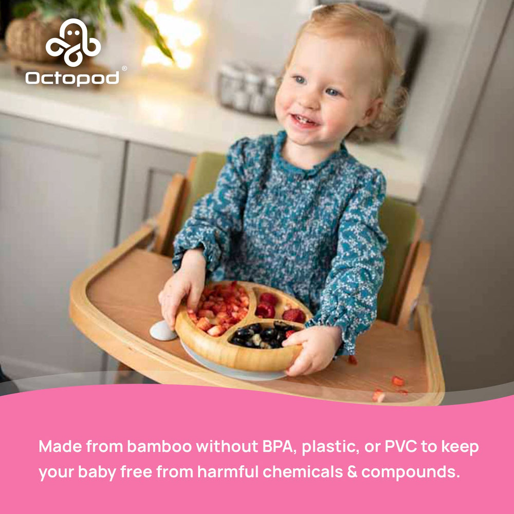 Abiie Octopod bamboo dish is BPA-free and plastic-free