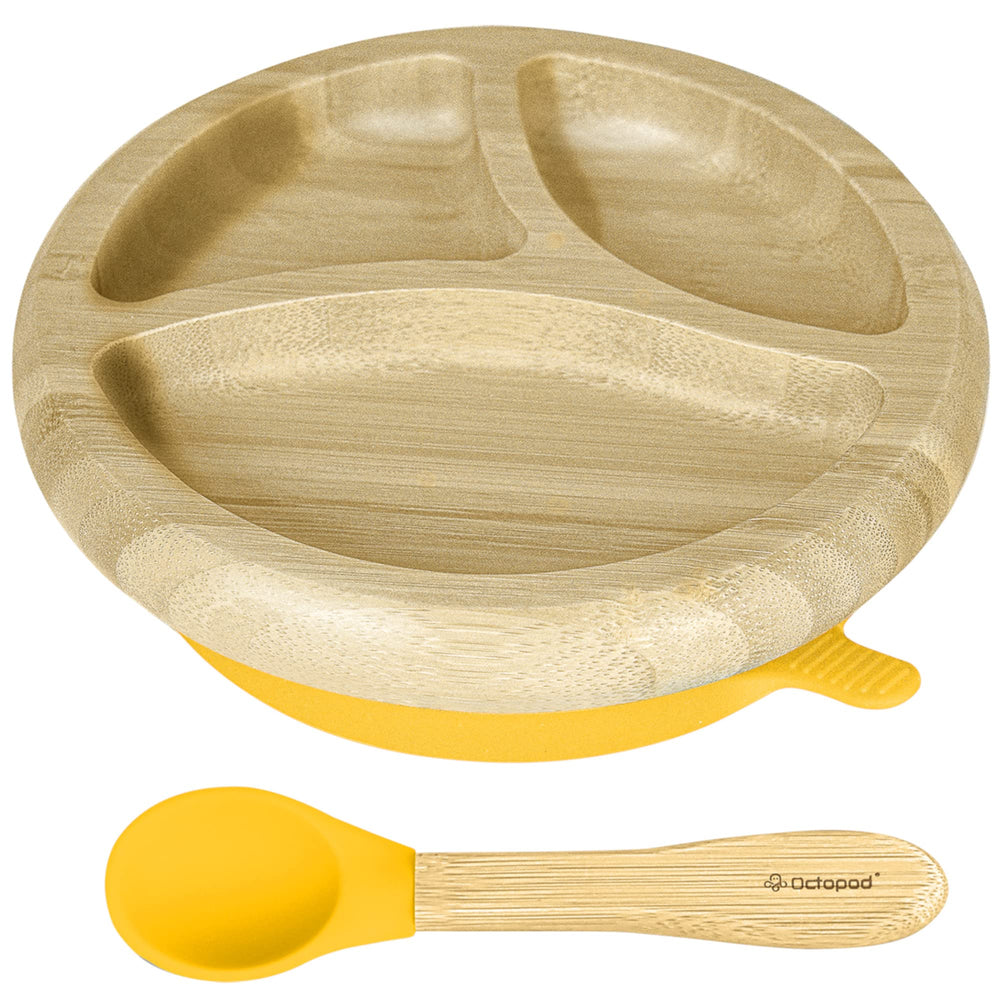Abiie Octopod bamboo dish with suction keeps meals mess-free on trays