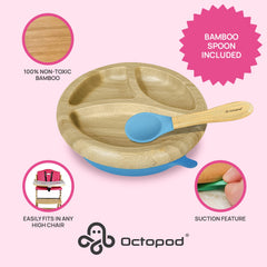 Abiie Octopod plate showing three compartments for portioned foods.