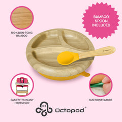 Abiie Octopod bamboo dish shows three compartments for balanced meals
