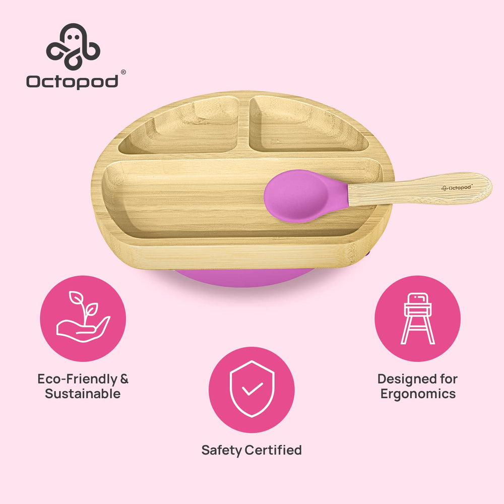 Abiie Octopod fits most high chair trays for easy feeding.